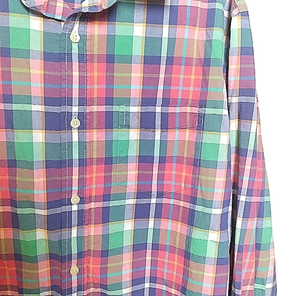 Gap Factory Pink Green and Blue Plaid Classic Fit Button Up Shirt Size Large - Picture 8 of 10